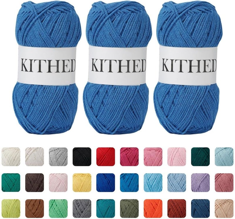 KITHED Cotton Yarn，10.5oz，526yard，3 Pack ，Soft Yarn for Crocheting and Knitting (25 Peacock Blue) - Image 1